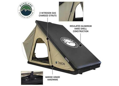 Overland Vehicle Systems / Up Down Air - LD TMON - TAN & GREEN 2 - PERSON CLAMSHELL ALUMINUM ROOF TOP TENT