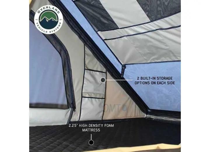 Overland Vehicle Systems / Up Down Air - LD TMON - TAN & GREEN 2 - PERSON CLAMSHELL ALUMINUM ROOF TOP TENT