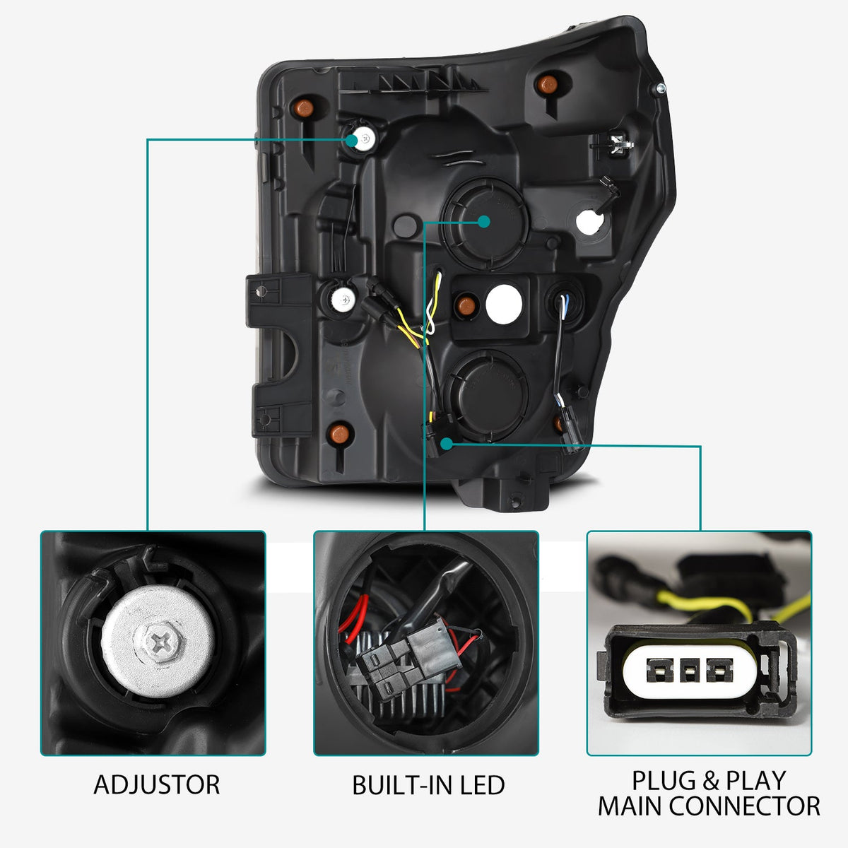 AlphaRex -LED Projector Headlights Plank Style Design Midnight Black