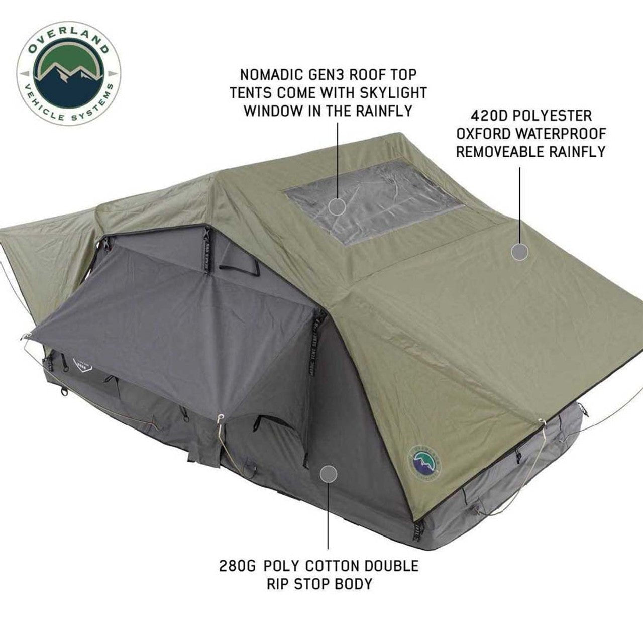 N3S Nomadic 3 Standard Roof Top Tent - Gray Body with Green Rainfly for Adventurous Camping