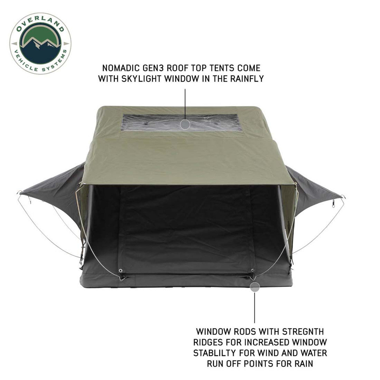 N3S Nomadic 3 Standard Roof Top Tent - Gray Body with Green Rainfly for Adventurous Camping