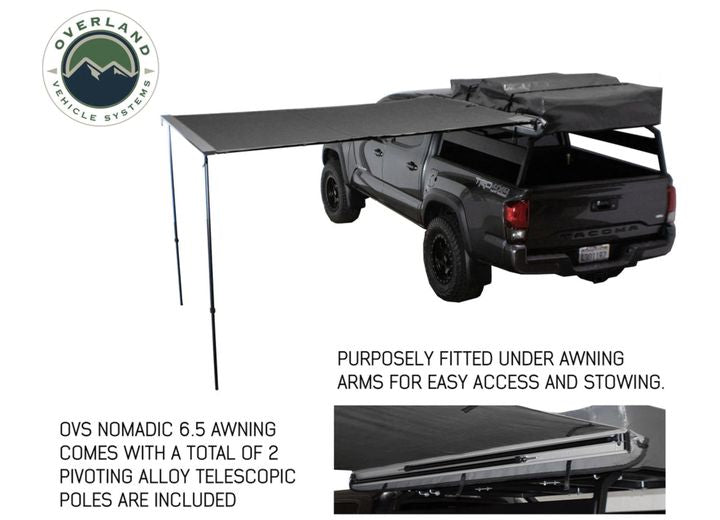 Overland Vehicle Systems / Up Down Air - NOMADIC AWNING 2.0 - 6.5FT BLACK COVERED OUTDOOR SHADE SOLUTION