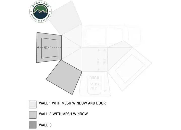 Overland Vehicle Systems / Up Down Air - NOMADIC AWNING 270 - DRIVER'S SIDE WALL 2 WITH WINDOW - STYLISH DARK GRAY - INCLUDES STORAGE BAG