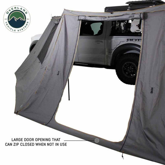 NOMADIC 270-Degree Awning Side Wall 1 - Dark Gray with Door, Window & Storage Bag for Driver’s Side