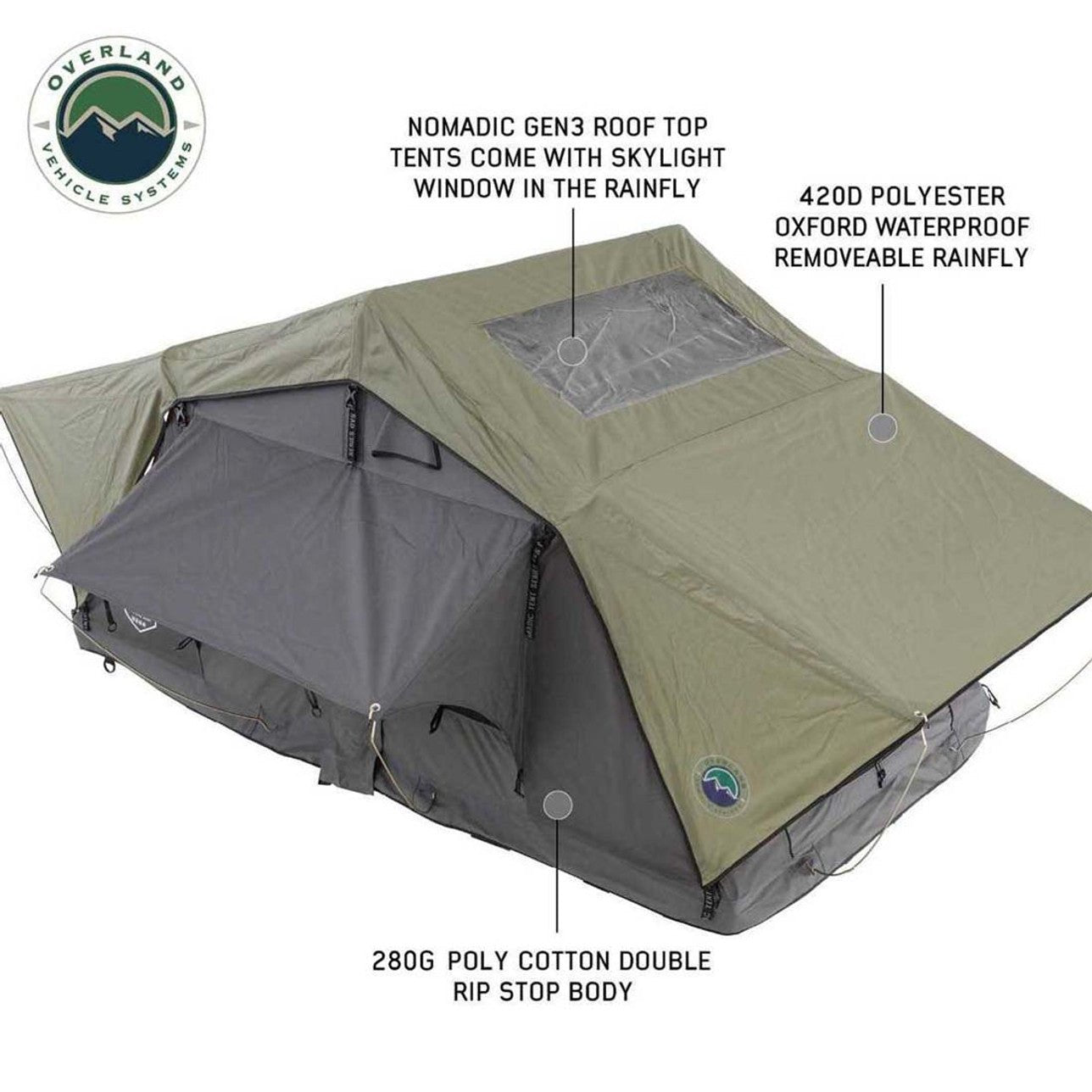 HD Nomadic 2 Soft Shell Roof Top Tent for Two – Grey with Green Rainfly