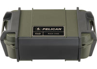 The Pelican Ruck Case R60 in OD Green is engineered for ultimate protection and storage of your personal items. This durable outdoor gear features sturdy construction with reinforced corners and latches, a watertight and dustproof seal, and is adorned with a label displaying "Pelican" along with an icon of a pelican above "R60" and "Ruck Case.