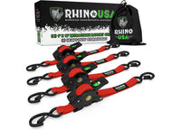 Rhino USA - Rhino USA 1" x 10' Retractable Ratchet Straps (4 - Pack) - Red – Premium Cargo Securing Solution for Off - Road, Adventure, and Professional Use