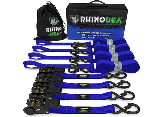 4-Pack Heavy-Duty 1"x15' Ratchet Tie-Down Straps - Blue