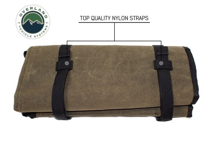 Durable Waxed Canvas Tool Roll Bag with Handle and Straps - #16 Heavy-Duty Design