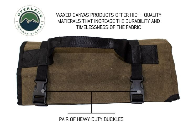 Durable Waxed Canvas Tool Roll Bag with Handle and Straps - #16 Heavy-Duty Design