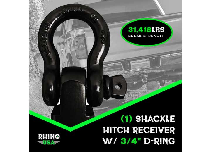 Heavy-Duty Black Shackle Hitch Receiver with D-Ring