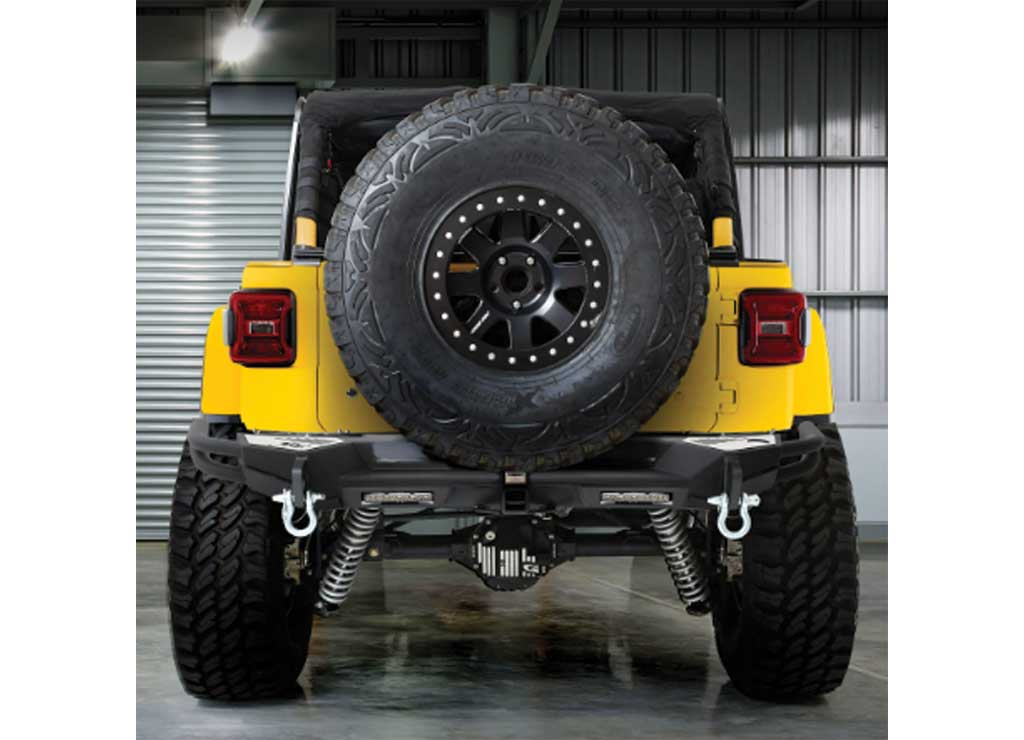 18-C WRANGLER JL 2/4DR GEN 2 SRC REAR BUMPER; SOLID D-RING & JACK POINT MOUNT; TEXTURED BLACK