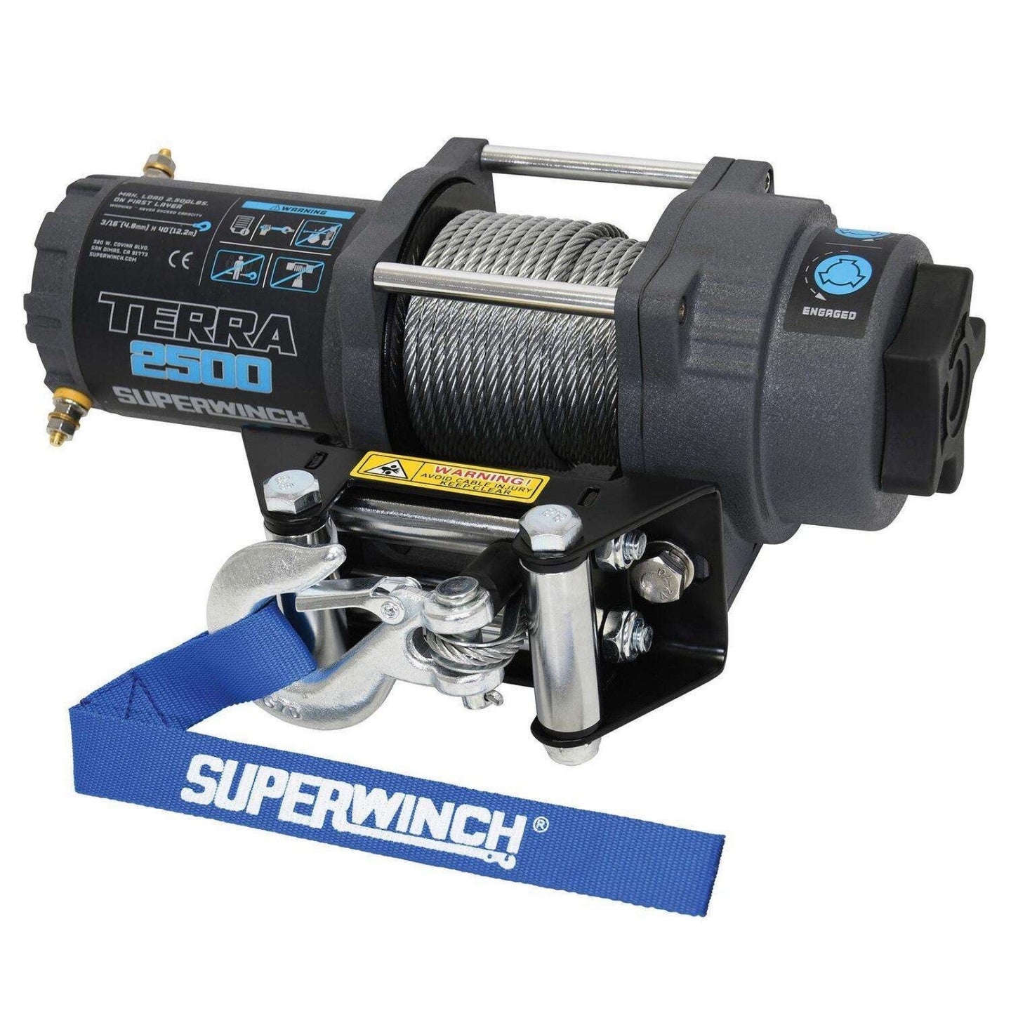 Superwinch Terra 2500 Powersports Winch with Steel Wire Rope - 2,500 lbs Heavy-Duty Off-Road Recovery for ATV/UTV