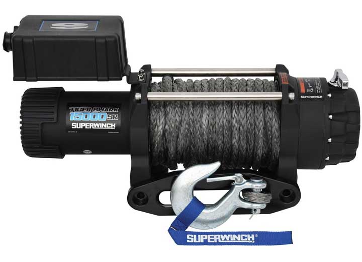 Superwinch Tiger Shark 15000SR 12V Heavy-Duty Winch with Synthetic Rope – 15,000 lbs Recovery Strength