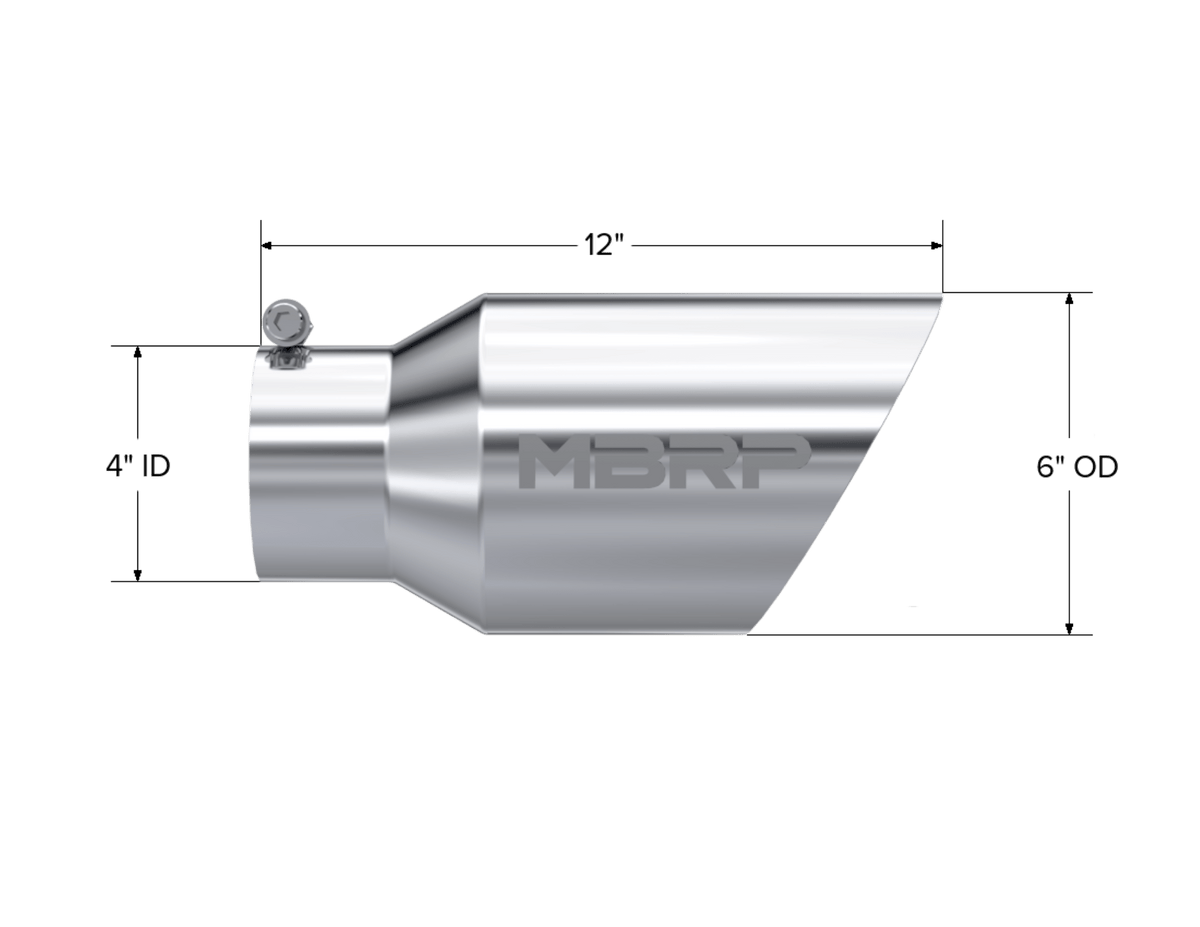 MBRP Exhaust -Tip. 6in. O.D. Dual Wall Angled 4in. inlet 12in. length. T304 Stainless Steel.