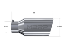 MBRP Exhaust -Tip. 8in. O.D.. Rolled End. 5in. inlet 18in. in length. T304 Stainless Steel.
